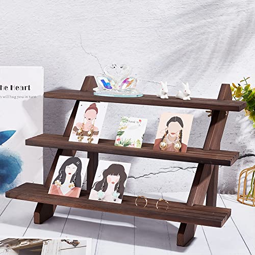 NBEADS 3-Tier Retail Earring Display Riser, Coffee Colour Earring Ring Holder Detachable Wood Retail Jewelry Card Display Stand with Groove for Crafts Jewelry Storage Display, 15.3x12.28x10.12 - color: 3-Tier Coffee Color