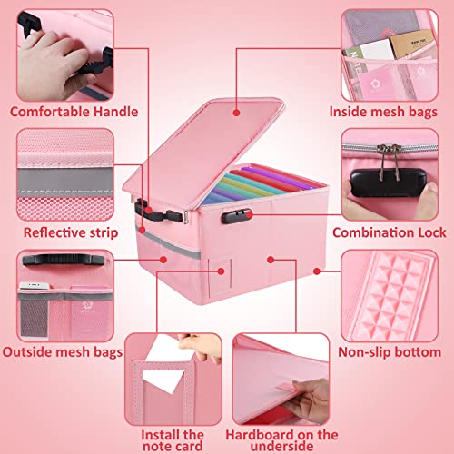 TOMKID Fireproof File Cabinet with Lock, Fireproof Document Organizer Collapsible File Box Filing Cabinet with Handle for Letter Legal Folder Certifications - color: Pink