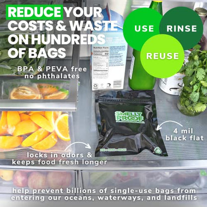10pk 4-MIL Reusable Food Storage Bags, Reusable Sandwich Bags, Freezer Bags, BPA Free, No PEVA, Non-Silicone Bags for Food Storage, Snack Bags, 10 Black Smelly Proof Bags 6.5" x 7.5" - size: 10 x Reusable Bags