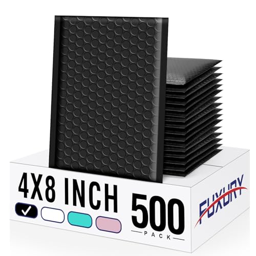 Fuxury Bubble Mailers 4x8" Padded Envelopes 500 Pack Bulk Usable Size 4x7" - color: Black, size: 4×8" 500PC
