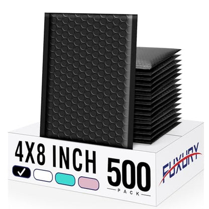 Fuxury Bubble Mailers 4x8" Padded Envelopes 500 Pack Bulk Usable Size 4x7" - color: Black, size: 4×8" 500PC