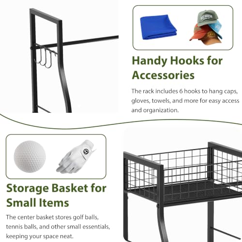 Golf Bag Storage Organizer with Club Holder, Golf Bag Stand for 2 Bags - size: 2 Bags (With Club Holder)