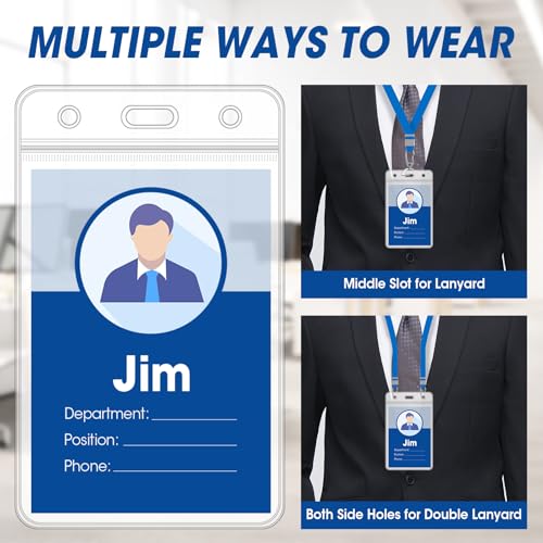 100 Pcs Vertical Badge Holders, Waterproof ID Badge Holder, Clear ID Card Holder with Resealable Zip for Proximity Cards, RFID, Credit Cards - color: Vertical-100 Pcs
