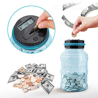 Large Piggy Bank for Adults Kids, Digital Coin Counting Bank LCD Counter - color: Dark Blue