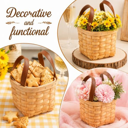 ZOOFOX 6 Pack Small Wicker Basket with Handle, 4" x 4.5" Woodchip Baskets for Gifts Empty, Rustic Style Basket Flower Girl Baskets for Wedding Home Party Decor Easter Gift Packing