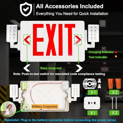 Gruenlich Exit Sign with Emergency Light, Battery Backup, 4 Pack - size: 4-Pack
