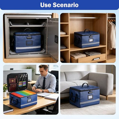 EXLIFBAG Fireproof File Organizer with Lock, 1 Layer - color: Blue, size: 1 Layer