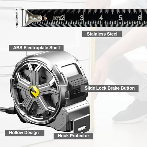 16ft Stainless Steel Tape Measure, Waterproof & Rustproof for Construction - color: 16'