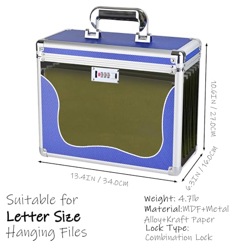 Hanging File Box for Letter, All-in-one set with 10 Folders - color: Blue