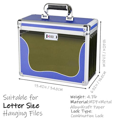 Hanging File Box for Letter, All-in-one set with 10 Folders - color: Blue
