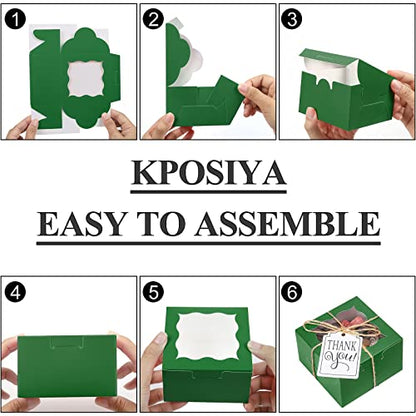 KPOSIYA 60pcs Small Cookie Boxes with Window, 4x4x2.5 Green Bakery Box - color: Green, size: 60