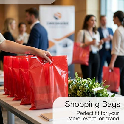 Choice Marts 100 Red Plastic Bags With Handles 12x15 Merchandise Bags - color: Red
