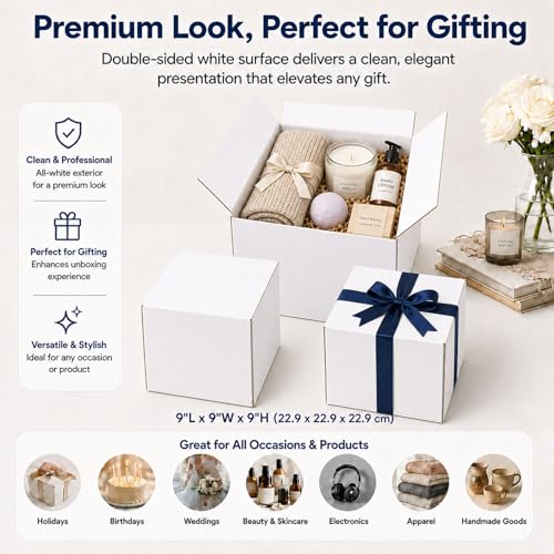9x9x9 White Shipping Boxes, 25 Pack - size: 9x9x9 Inch