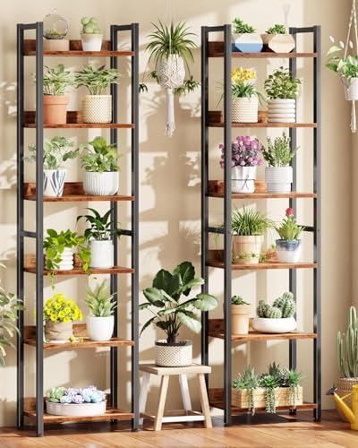 Furologee 6 Tier Bookshelf with Drawer, Tall Narrow Bookcase, Rustic Brown - color: Rustic Brown, size: 6 Tier