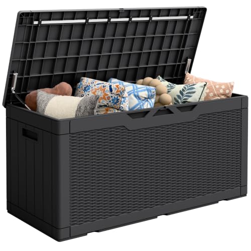 Flamaker Outdoor Storage Box 100 Gallon Waterproof Resin Deck Box - color: Black, size: 100 Gallon