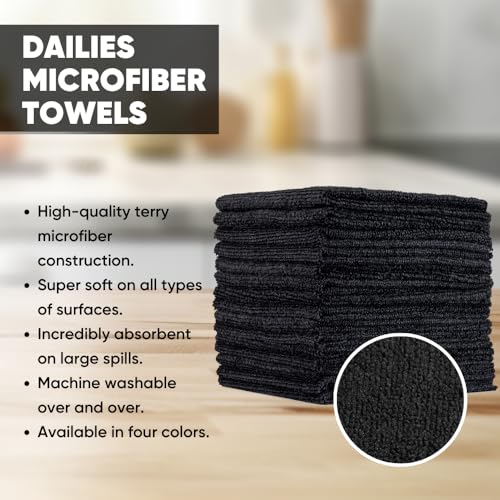 Dailies Microfiber Cleaning Cloths | 15-Pack (Black) 12"x10" | Fits TowelNest Dispenser | Reusable, Absorbent, Washable | Eco-Friendly Paper Towel Alternative - color: Black, size: 15 Count (Pack of 1)