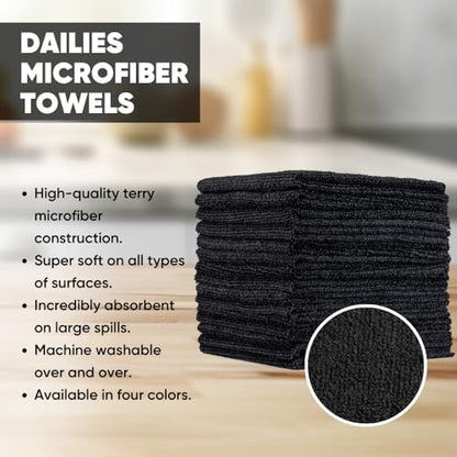 Dailies Microfiber Cleaning Cloths | 15-Pack (Black) 12"x10" | Fits TowelNest Dispenser | Reusable, Absorbent, Washable | Eco-Friendly Paper Towel Alternative - color: Black, size: 15 Count (Pack of 1)