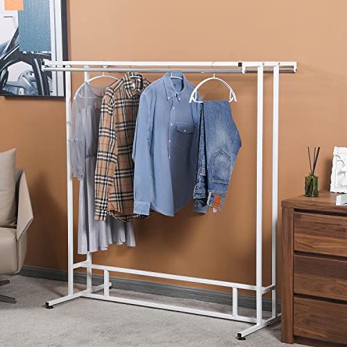 MyGift White Metal Garment Rack, Double Rod Clothes Hanger Stand - color: White