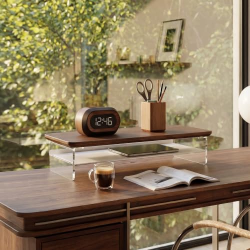 Fenge 23.6" Monitor Stand with Clear Acrylic Legs, Brown - color: Brown, size: 23.6in