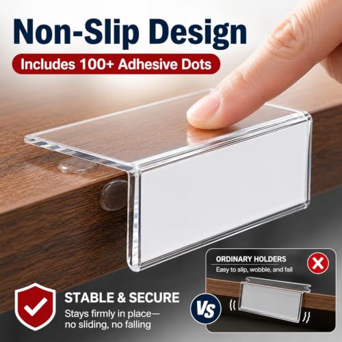 Thyle 50 Pack Acrylic Label Holders 1.25 x 3 Inch, L-Shape Price Tag Stand - size: 1.25 x 3 Inch