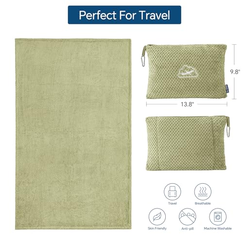 BEDELITE Travel Blanket with Bag, Jacquard Fleece Blanket 65"x40", Sage - color: Sage Green