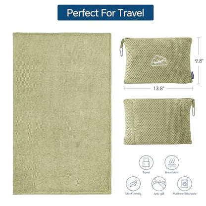 BEDELITE Travel Blanket with Bag, Jacquard Fleece Blanket 65"x40", Sage - color: Sage Green