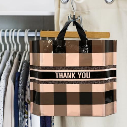 50 Count 9.8'' x 11.8'' Plaid Plastic Merchandise Thank You Bags with Handle - Perfect for Parties, Favors, Goodies - color: Green