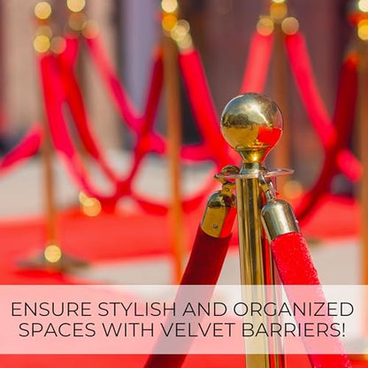 4 PCS Red Velvet Rope - 5 Ft Red Carpet Velvet Rope for Ceremonies Hanging Stanchion for Parties Crowd Queue Line for Safe Control - color: Red