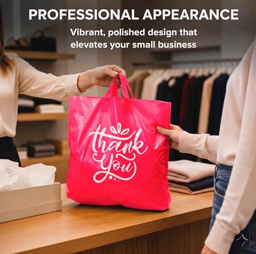 19x15 Large Thank You Bags with Handles for Small Business, 60 pack - color: Pink