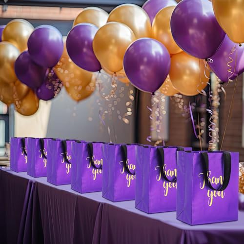 Fumete 50 Pcs Purple Glossy Thank You Gift Bag with Handles - color: Purple