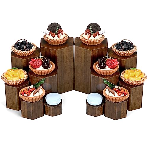 Jetec 12 Pcs Hexagonal Jewelry Display Risers Acrylic Stands,Brown - color: Brown