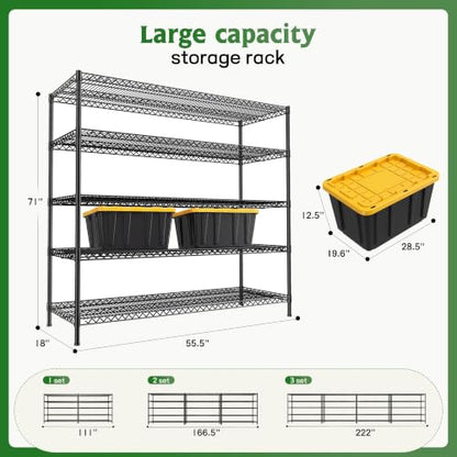 REIBII Storage Shelves, 3200LBS Heavy Duty&Adjustable Height for Garage - size: 2 SET-55.5" W X 18''D X 71" H