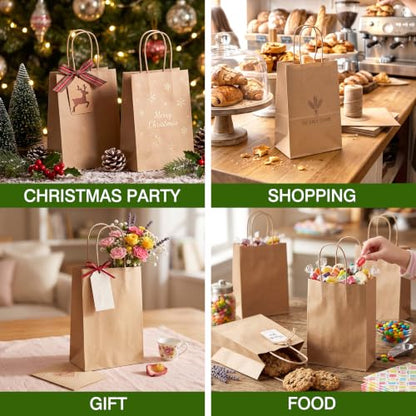OUTUXED 3300pcs Small Gift Bags, Brown Paper Bags with Handles - color: Brown 5.25x3.2x8in, size: 1 Count (Pack of 3300)