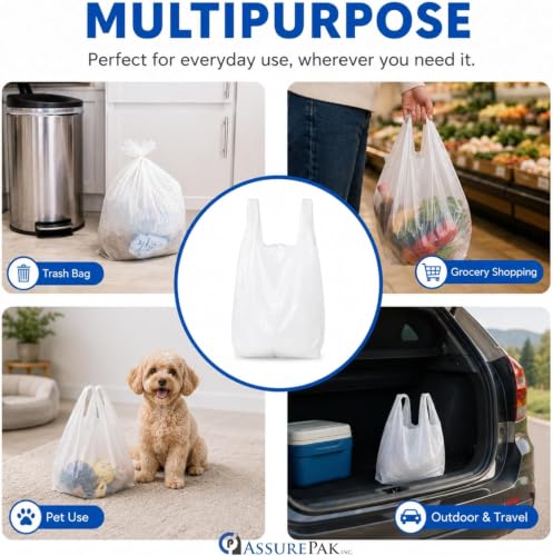 ASSUREPAK White Unprinted HDPE Bags, 17" x 8" x 29", 18 Micron, 500 Count