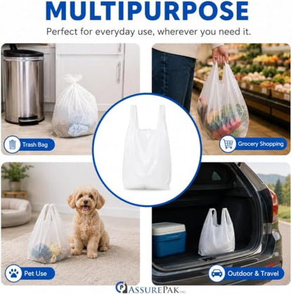 ASSUREPAK White Unprinted HDPE Bags, 17" x 8" x 29", 18 Micron, 500 Count