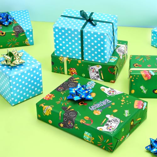 WERNNSAI Gaming Wrapping Paper Roll - 33 ft Birthday Reversible Wrap Paper - color: Game B