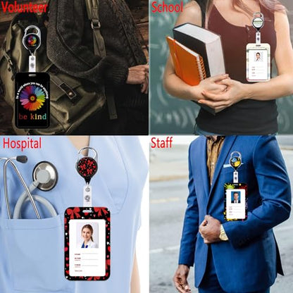 Be Kind Breakaway ID Badge Holder Lanyard with Retractable Badge Reel Cute Flowers Keychain Lanyard for Women Teachers Men Kids for ID Badge Keys Cruise Ship Card Preppy School Reel ID Holder(Black) - color: Be Kind & Flower