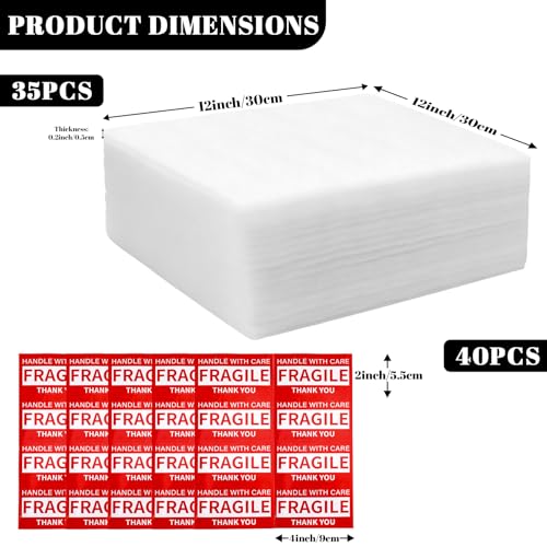 35 Pieces 12×12×0.2inch Packing Foam Sheets for Moving