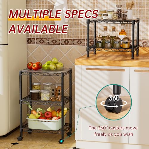 Golpart 3Tier Adjustable Storage Shelves Metal Wire Shelving Standing Shelf - color: Black, size: 3-tier-11.6"Dx17.6"Wx29.8"H