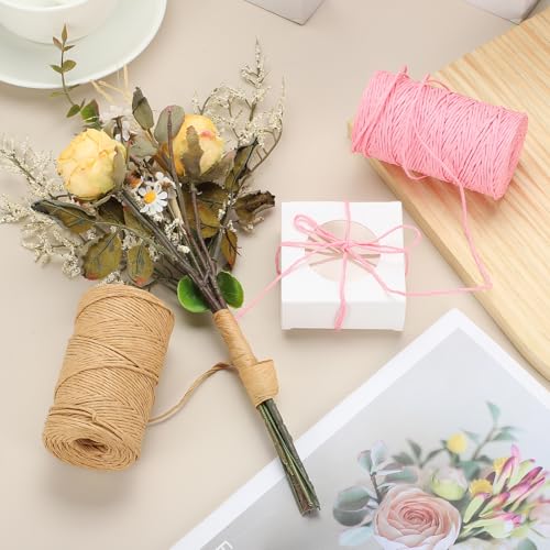 Generic Pink Raffia Ribbon,98 Yard Natural Raffia Paper String 2mm Wide Twisted Raffia Yarn Twine for Gift Wrapping Crocheting Knitting DIY Crafts