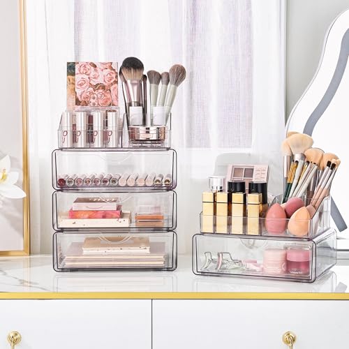 Vtopmart 3 Tier Clear Makeup Organizer with 2 Drawers - style: 3 Tier