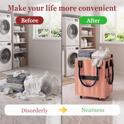 Reusable Grocery Bag on Wheel, Foldable Shopping Cart with Wheels, Can Carry up to 88 Pounds, Suitable for Groceries, Laundry, Camping and Moving. - color: Rose Gold - Medium