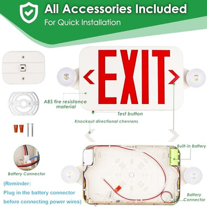 Gruenlich Exit Sign with Emergency Light, Battery Backup, 6 Pack - size: 6-pack
