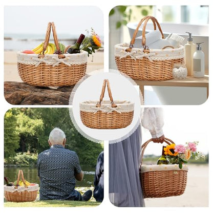 Good GAIN Wicker Picnic Basket w/Fold Handles,Willow Empty Baskets, Yellow - color: Yellow