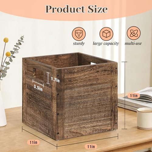 Stackable Wood Box with Carry Handles, Wooden Crates for Storage