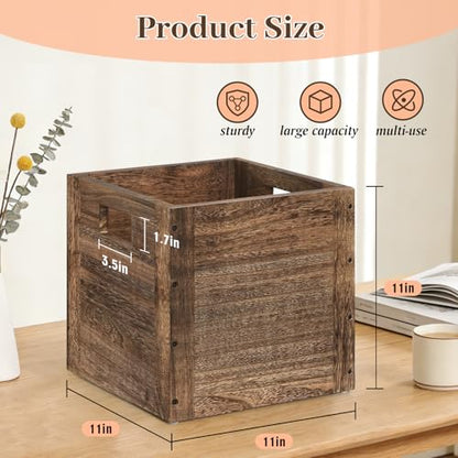 Stackable Wood Box with Carry Handles, Wooden Crates for Storage
