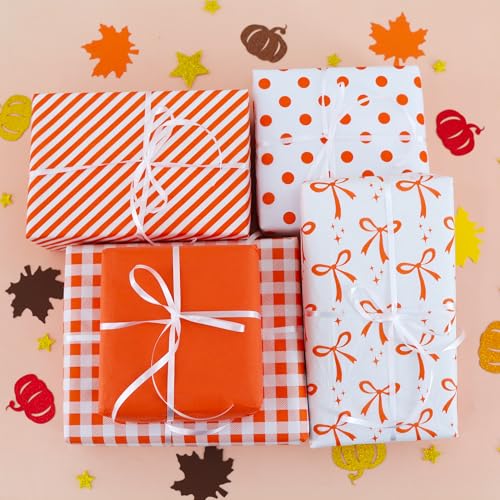 BEISHIDA 100 Sheets Orange Tissue Paper Bulk for Gift Wrapping Gift Bag - color: orangebow100