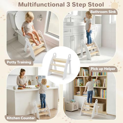 Step Stool for Toddlers & Kids, Bathroom Sink, 3 Step Foldable - color: 3 Step White