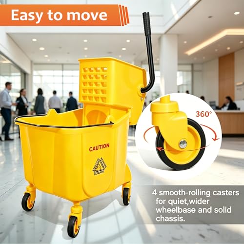 VOUBIEN 35 Qt Commercial Mop Bucket with Side-Press Wringer Combo on Wheels
