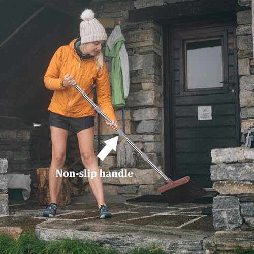 Upgrade Broom and Dustpan Set, Self-Cleaning with Dustpan Teeth, Ideal for Dog Cat Pets Home Use, Super Long Handle Upright Stand Up Broom and Dustpan Set (Brown) - color: Brown-02